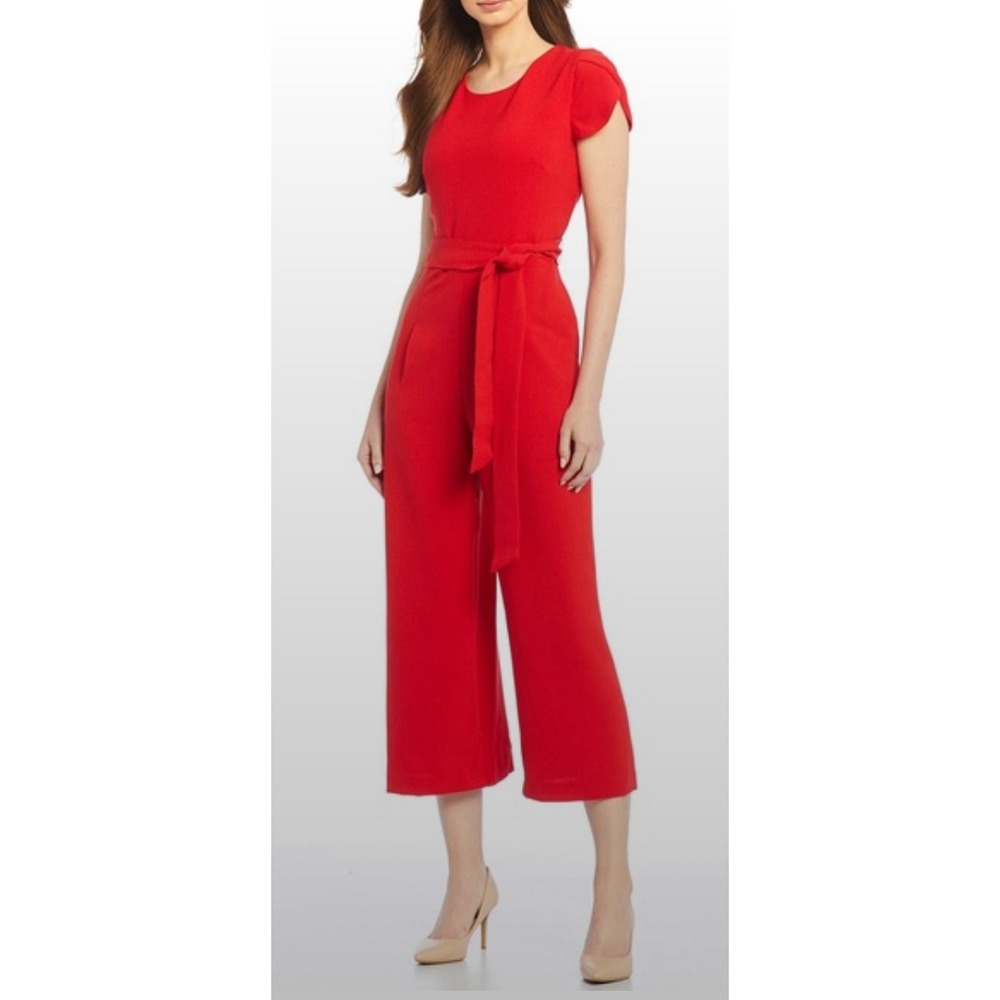 Karl Lagerfeld Paris Jumpsuit Tulip Sleeve Wide Leg Bright Red Women's 2